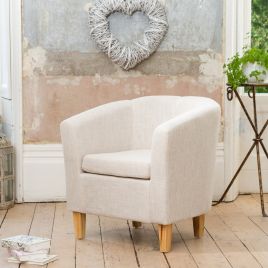 Tub Chair - VIVELLA Textured Fabric Chair with Light Wood Legs - Beige
