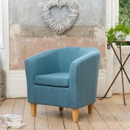 Tub Chair - VIVELLA Textured Fabric Chair with Light Wood Legs - Teal