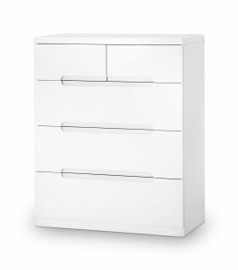 Manhattan White 3+2 Drawer Storage Chest - High Gloss