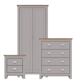 Lancaster Wardrobe Chest and Bedside Set - Grey
