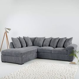 Corner Sofa - AMALFI Scatter Back Jumbo Cord Left Hand Charcoal