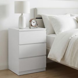 Nightstand - VERRA 3 Drawer with Charging Station - White