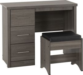 Lisbon 2 Piece Dressing Table Set - Black Wood Grain Black Faux Leather