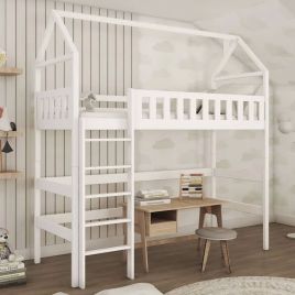 Maxwell Rex Wooden Loft Bed with Foam/Bonnell Mattress - White