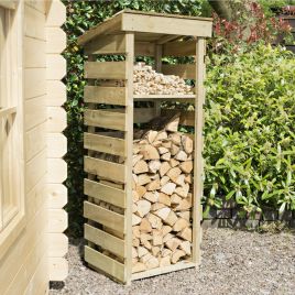 Compact Wooden Narrow Log Store with Kindling Shelf – Pressure Treated
