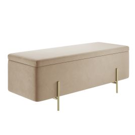 Felicity Storage Ottoman with Brushed Gold Legs - Beige Velvet