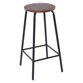 Phoenix Elegance Bar Stool with Metal Frame and Wood Seat Pad - Black and Natural