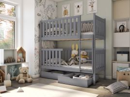 Edward 2 Drawers Storage Wooden Bunk Bed with Bonnell Foam Mattress - Grey