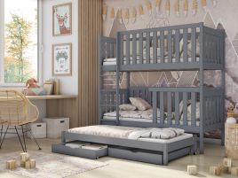 Persian Wooden 2 Drawer Storage Kids Bunk Bed with Trundle and Foam Mattress - Grey