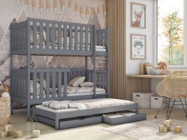 Persian Wooden 2 Drawer Storage Kids Bunk Bed with Trundle - Grey
