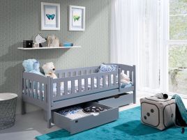 Arman Solid Wooden Single Storage Bed Frame - Grey