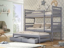 RYN Wooden 2 Drawers Storage Double Bed with Trundle and Foam Mattress - Grey