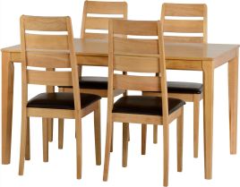 Logan Small Dining Set - Oak Varnish Brown Faux Leather