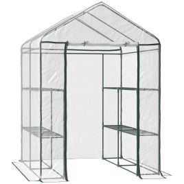143 x 143 x 195 cm Walk-In Greenhouse 3 Tiers Portable Grow House w/ 8 Shelves, Metal Frame, PVC Film, Transparent