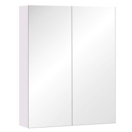 Bathroom Mirror Cabinet Wood Storage Shelf Wall Mount Double Door Cupboard Adjustable 60Wx15Dx75H - White