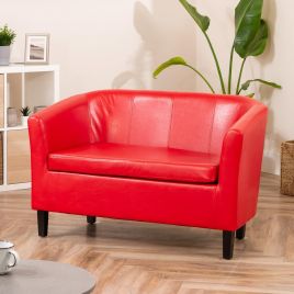 2 Seater Sofa - BELLTANO PU Leather Sofa - Red