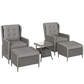 SUNVISTA Five Piece Reclining Rattan Chair Set Charcoal Grey