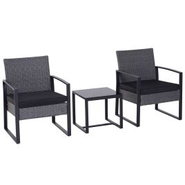 3PC Rattan Bistro Dining Set - Black or Grey-Grey