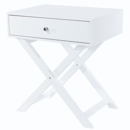 X Leg 1 Drawer Petite Bedside Cabinet - White