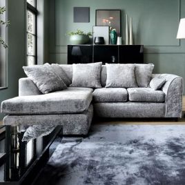 Gilliver Crushed Chenille Corner Sofa - Left Arm Light Grey