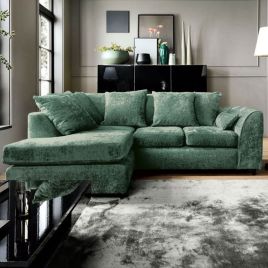 Gilliver Crushed Chenille Corner Sofa - Left Arm Rifle Green