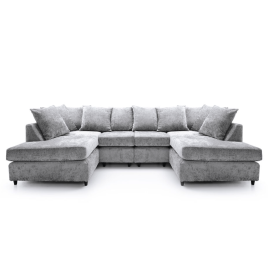Gilliver Crushed Chenille U Shape Sofa - Light Grey