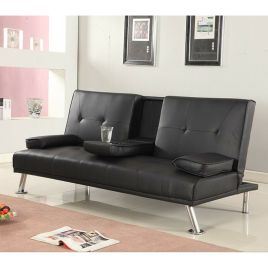 Luxury Italian Style Faux Leather Sofa Bed with Cup Holder - 4 Colours