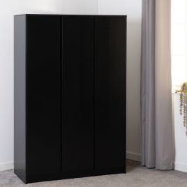 Wardrobe - MALDEN 3 Door Wardrobe Black 115cm