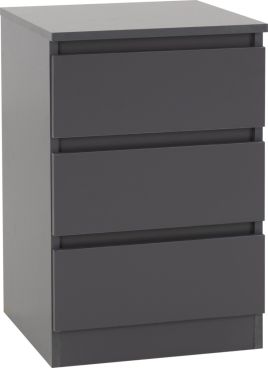 Malvern 3 Drawer Bedside - Grey