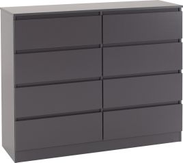 MALDEN Grey Chest of Drawers - Large-sized, 8 Drawers, Double