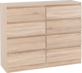 MALDEN Oak Finish Chest of Drawers - Large-sized, 8 Drawers, Double