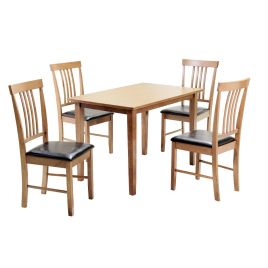 Roseville Decent Decor Medium Dining Set with 4 PU Seating Chairs in Oak