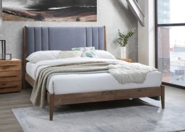 Kingsize Bed - CHELVARA Wooden 5ft Fabric Bed Dark Grey
