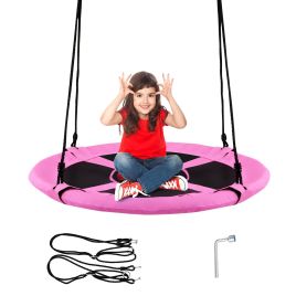 MORROWE 100cm Children Flying Saucer Tree Swing with Adjustable Rope-Pink