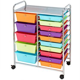 Storage Trolley - 15 Drawer Rolling Storage Cart with 4 Wheels for Beauty Salon-Multicolor