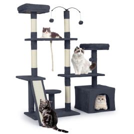 136cm Tall Cat Tree Tower with Sisal Scratching Posts-Dark Grey