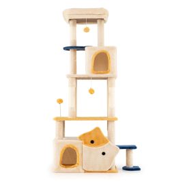 163cm Large Kitty Tower with 2 Condos and Removable Plush Perch-Yellow