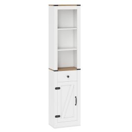 173cm Tall Bathroom Cabinet with Drawer and Adjustable Shelf-White