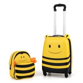 2-Piece Kid’s Luggage Set with Cute Bee Backpack and 18” Rolling Suitcase-Yellow