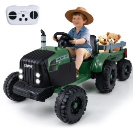 RENOR 24V Ride On Tractor with Detachable Trailer for Kids-Dark Green