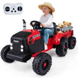 RENOR 24V Ride On Tractor with Detachable Trailer for Kids-Red