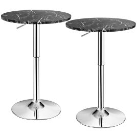 LUVA Set of 2 Modern Bar Table Adjustable Swivel with Marble Patterns-Black