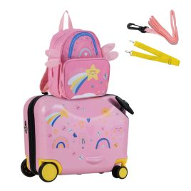 GLACIARA 2 Pieces Kids Luggage Set with Spinner Wheels and Anti-Lose Rope-Light Pink