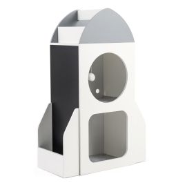 3-Tier Kids Bookshelf with Chalkboard-Rocket Theme-White