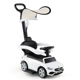 ELON 3-in-1 Ride on Push Car with Adjustable Canopy and Steering Push Bar-White