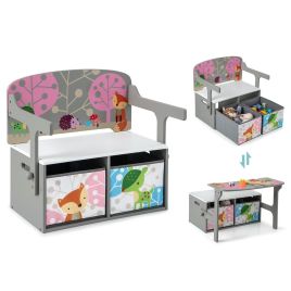 ULARON 3 in 1 Kids Convertible Activity Bench with 2 Removable Fabric Bins for Drawing Playing-Grey