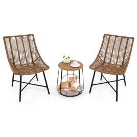3 Piece Outdoor Furniture Set with Pet House-Light Brown