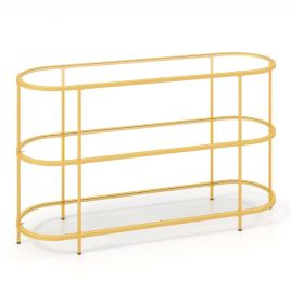 3-Tier TV Stand with Tempered Glass Shelves for TVs-Golden