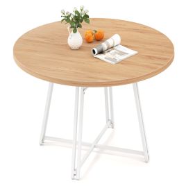 PAVIX Round Dining Table for 4-6 Person with Metal Legs & Cross Base-Natural