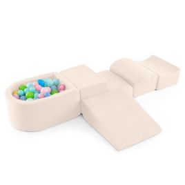 CAINUR 5-Piece Climb and Crawl Playset with Ball Pit for Kids-Beige